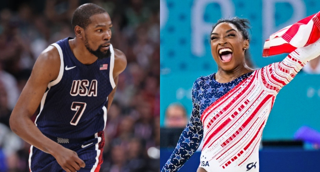 L'équipe américaine de basket-ball masculin s'est rendue au concours général de gymnastique et KD est convaincu que Simone Biles pourrait faire un dunk
