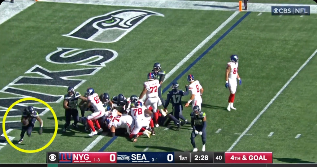 Les Seahawks ont renvoyé une ligne de but des Giants fumble de 101 verges pour un touché