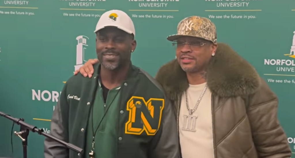 Allen Iverson s'est présenté pour soutenir l'introduction de Michael Vick en tant qu'entraîneur de football de l'État de Norfolk